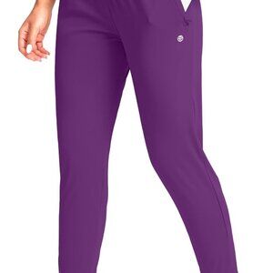 Women's Purple Stretchy Tapered Joggers with Zipper Pockets for Running and Loun